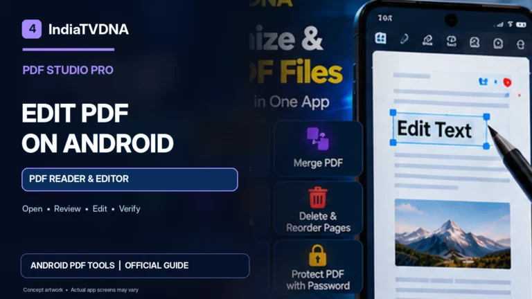 AajTakDNA illustrated tutorial cover: Edit and Save PDFs on Android: Practical Formatting Safety Guide